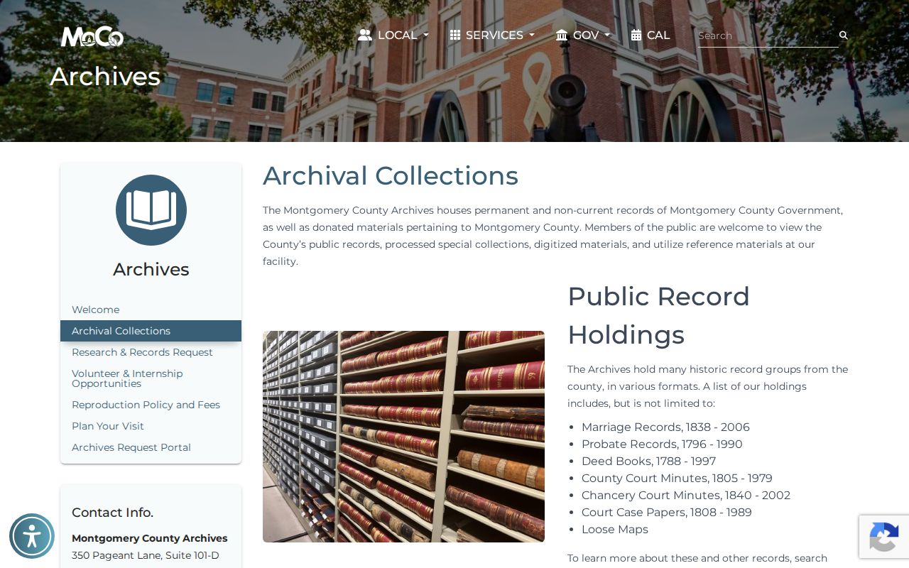 Clarksville city-directory companion records on the Montgomery County Archives holdings page