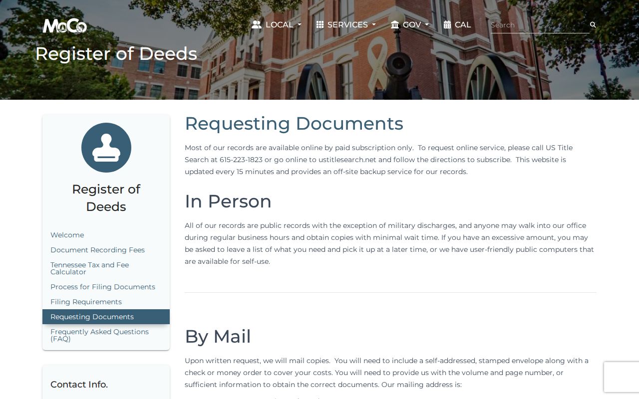 Clarksville residents directory Register of Deeds document access