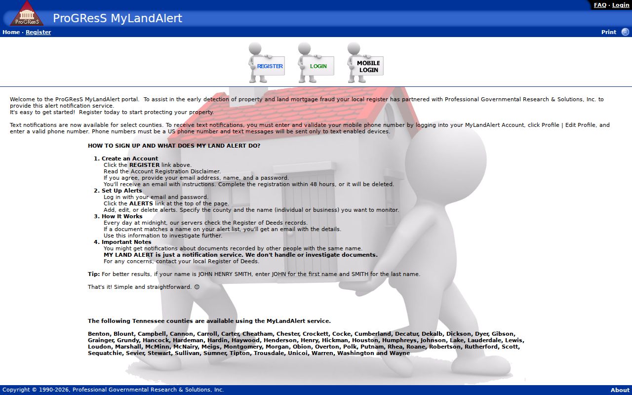 Clarksville residents directory MyLandAlert property document alert