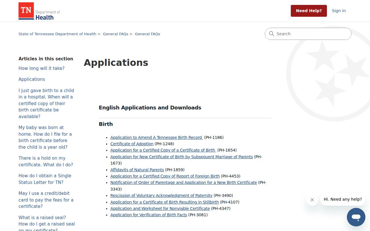 Clarksville residents directory Tennessee vital record applications