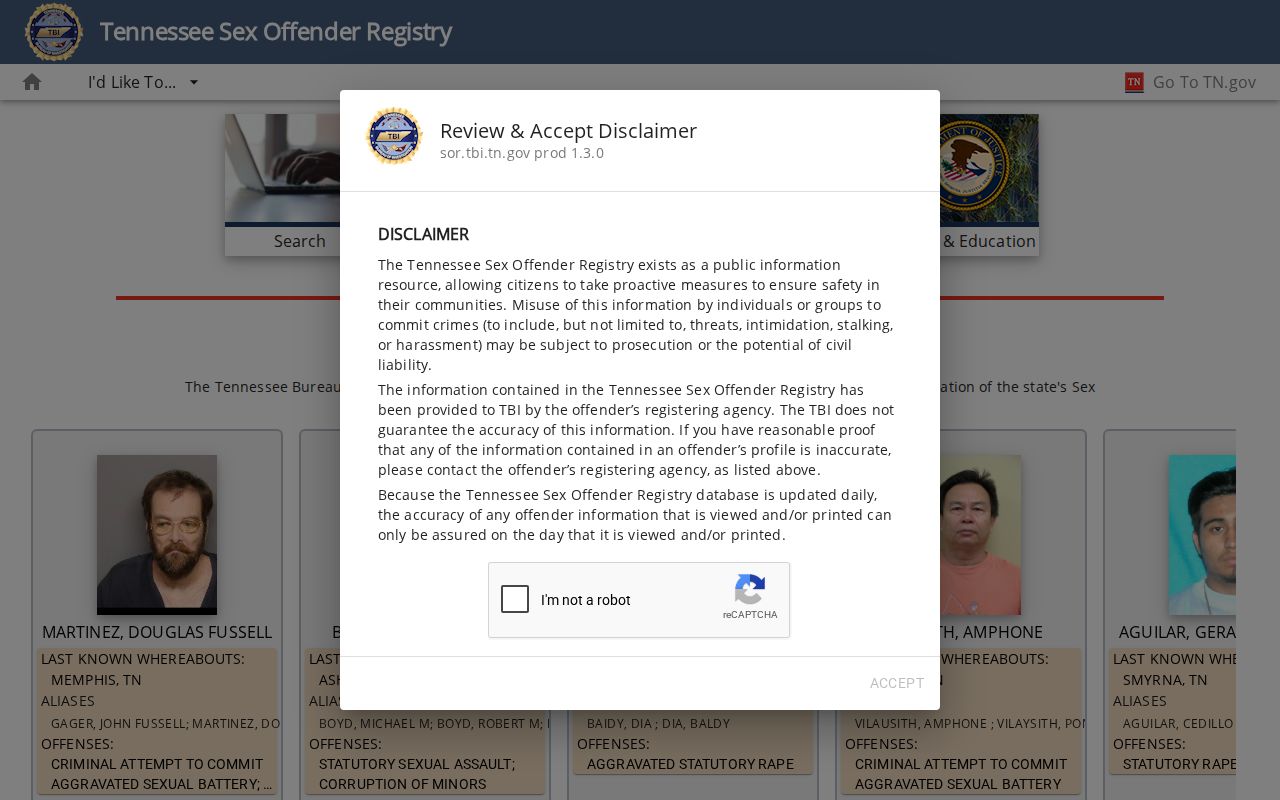 Clarksville resident lookup reference to Tennessee Bureau of Investigation registry entry search